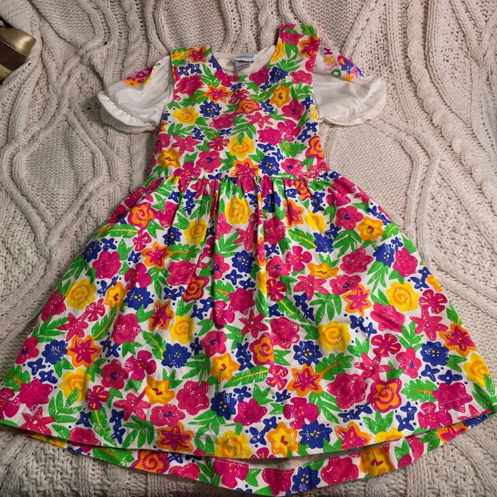 Vintage OshKosh B'Gosh Dress Floral Jumper Dress & Top Girls 5 Excellent